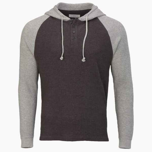 Unisex Waffle Knit Pullover Hooded Long Sleeve T-Shirt Thumbnail