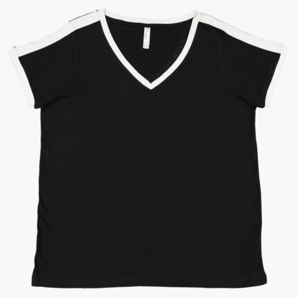 Women's Curvy Retro Ringer Premium Jersey V-Neck Tee Thumbnail