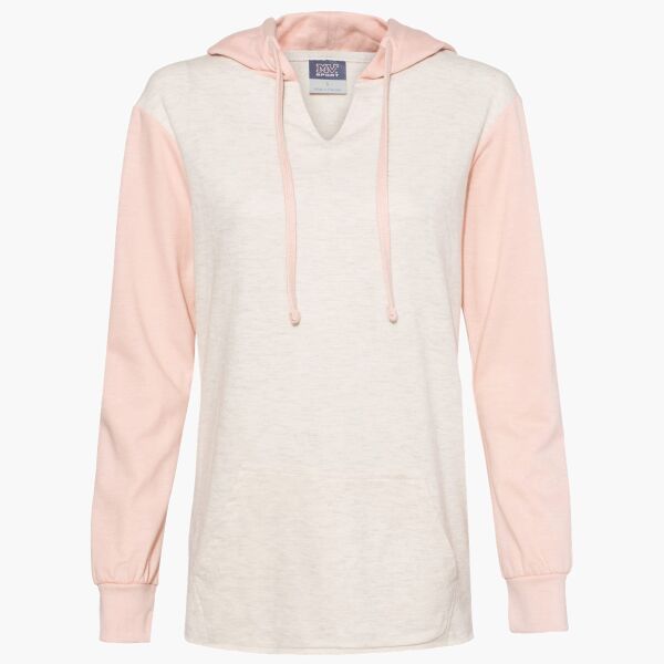 Women’s French Terry Hooded Pullover with Colorblocked Sleeves Thumbnail