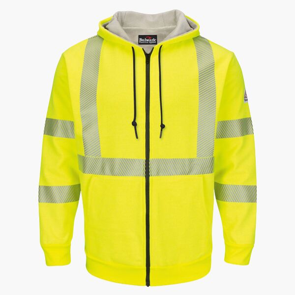 Men's Hi-Visibility Zip-Front Hooded Fleece Sweatshirt with Waffle Lining Thumbnail