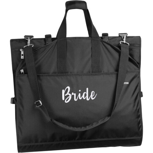 66” Premium Tri-Fold Carry-On Wedding Dress Travel Bag, Black with Bride Embroidery Thumbnail